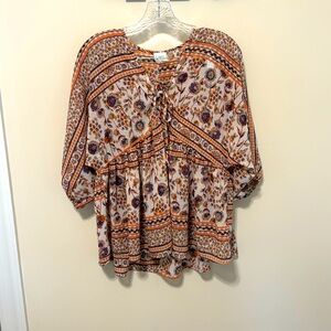 By Together Women’s Boho Chic Smock Style Flowered Blouse / Size S / Polyester